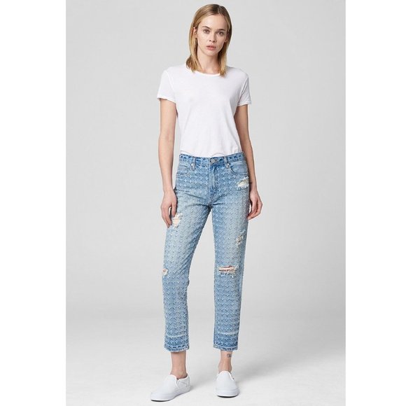 New Anthropologie Blank NYC Punch Line High Waisted Jeans Artsy Quirky Eclectic - Picture 1 of 9